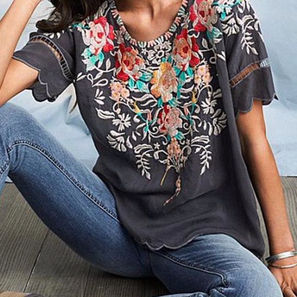 MISSLOOK Tops - MISSLOOK Dark Grey Embroidered Blouse NWT - XL
